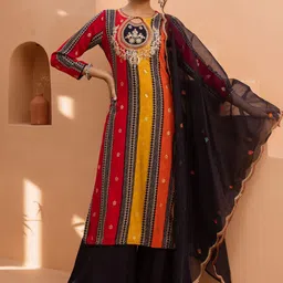 KALINI Embroidered Straight Sequinned Kurta With Palazzos And Dupatta-picture-27