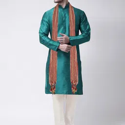 SG LEMAN Mandarin Collar Dupion Silk Straight Kurta With Pyjamas And Dupatta-image-6