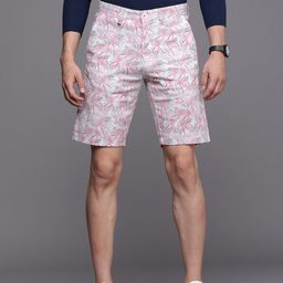 Louis Philippe Sport Men White & Pink Tropical Printed Slim Fit Shorts-picture-35
