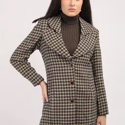 HONNETE Women Checked Single Breasted Winter Coats-image-69