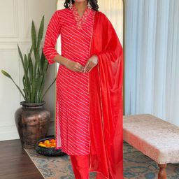 TWINS LADY Women Striped Embroidered Thread Work Kurta with Trousers & With Dupatta-37