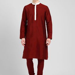 KISAH Men Maroon Solid Kurta with Churidar-image-88