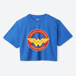YK Justice League Girls Wonder Woman Printed Pure Cotton Applique Boxy T-shirt-image-71