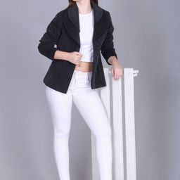 Roadster Womens Wool Solid Single-Breasted Black Blazers-picture-45