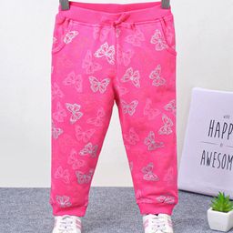 Babyhug Full Length Knit Ribbed Waist Lounge Pants Printed - Fuschia-image-92