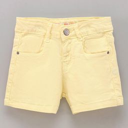 Vitamins Mid Thigh Solid Color Denim Shorts - Yellow-image-17