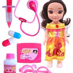 Toyshine 9 Inches Realistic Princess Doctor Baby Doll Girl with Doctor Set - Yellow Dress-image-1