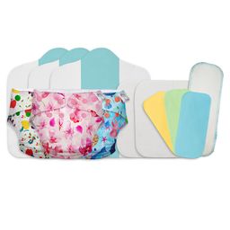 SuperBottoms Stash Builder Pack with 3 Freesize Cloth Diapers Combo 3 Fleece liners 2 Booster Pads & 1 Heavy Wetter Hemp Insert (Print May Vary)-picture-1