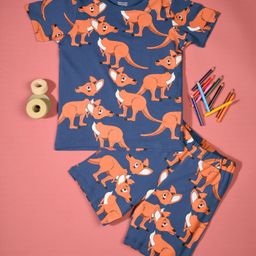 Be Awara Half Sleeves All Over Hanky Tied Kangaroo Printed Tee With Coordinating Shorts - Dark Blue-image-88