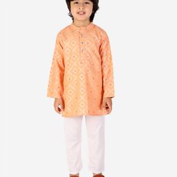 Superminis Full Motif Embellished Foil Printed Kurta Pyjama Set - Peach-image-27