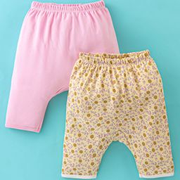 Ben Benny Cotton Knit Full Length Diaper Legging Floral Print Pack Of 2 - Pink & Yellow-image-32