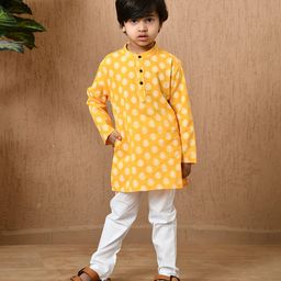 MoMaa Full Sleeves Seamless Damask Motif Printed Kurta With Pyjama - Yellow-11