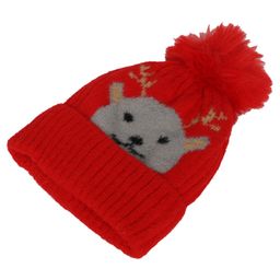 Kid-O-World Knitted Reindeer Pom Pom Detailed Cap - Red-image-97