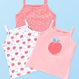 Babyhug 100% Cotton Singlet Slips Heart Print Pack of 3 - Red White & Peach-image-79