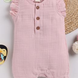 Cot & Candy Sleeveless Round Neck Solid Muslin Romper  -Pink Blush-image-54