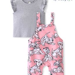 Babyoye Disney Interlock Knit Frill Sleeve Top & Dungaree Set with 101 Dalmatian Print- Multicolor-image-10