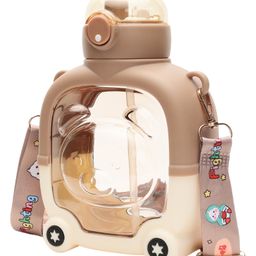 Paper Moon Kids Bear Shape Leak-proof Push Lock Water Bottle with in-built Straw and Strap 1000ml Capacity for School - Color May Vary-picture-11