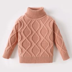 Kookie Kids Cable Knit Full Sleeves Pullover Sweater with Turtleneck - Khaki-image-64