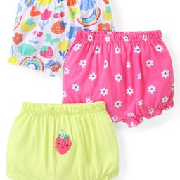 Babyhug 100% Cotton Knit Bloomers with Floral & Strawberry Print Pack of 3 - Multicolour-image-65