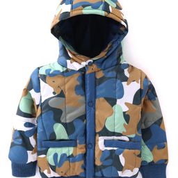 Babyhug Full Sleeves Padded Hooded Jacket Camouflage Print - Blue-picture-26