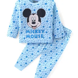 Babyhug Disney Cotton Knit Full Sleeves Night Suit With Mickey Mouse Graphic - Blue-picture-44