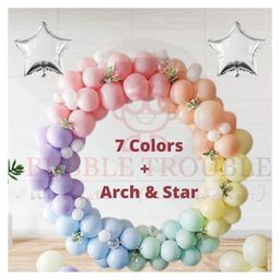 Bubble Trouble  Happy Birthday Pastel Balloons Decoration Kit Combo Silver Star Foil Arch  Multicolor - Pack of 66-20
