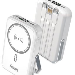 Foxin All-In-One Mag Pro Wireless Power Bank 10000 mAh - MagSafe Powerbank for iPhone with built-in Cables, Adjustable Metallic Stand & Digital LED Display - BIS Certified | 22.5W-26
