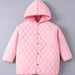 Kookie Kids Full Sleeves Padded Hooded Jacket with Solid Colour & Quilted Design - Pink-picture-35