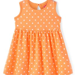 Babyhug Single Jersey Knit Sleeveless Frock with Polka Dots Print - Orange-picture-17