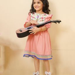 Tiny Twills Rayon Three Fourth Sleeves Floral Embroidered Flared Dress - Blush Pink-image-67