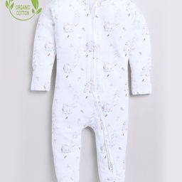 Cot & Candy Organic Cotton Knit Full Sleeves Polar Bear Printed Footed Sleepsuit - White-image-23