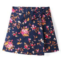 CrayonFlakes Cotton Floral Printed Bow Applique Detailed Skorts - Navy Blue-image-67