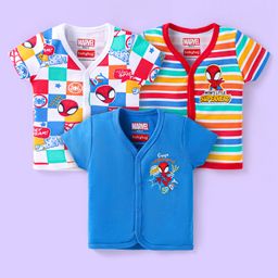 Babyhug Marvel Interlock Knit Half Sleeves Jhablas with Spiderman Graphics & Stripes Pack of 3 - Multicolor-image-88