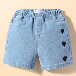 Mark & Mia Cotton Lycra Denim Shorts With Heart Embroidery - Blue-image-59