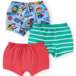 Babyhug 100% Cotton Knit Trunks with Stripes & Bear Print Pack of 3 - Red Blue & Mint Green-image-64