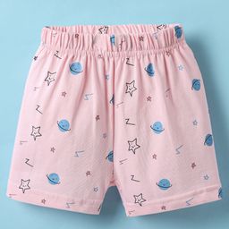 Ollypop Sinker Knit Above Knee Length Shorts With Space Theme Print - Baby Pink-picture-2
