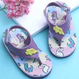 Babyoye Velcro Closure Flip Flops With Dino Print & Applique -Lavender-image-56