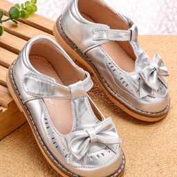 Babyoye Velcro Closure Ballerina With Bow Applique - Silver-picture-39