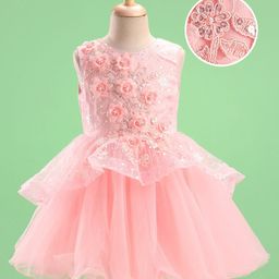 Mark & Mia Woven Sleeveless Mesh Party Dress with Floral Embroidery & Sequin Detailing - Peach-image-76