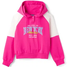 Pine Kids Cotton Knit Full Sleeves Hooded Sweatshirt With New York Print - Dark Pink & White-picture-39