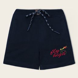 Nino Togs Cotton Aeroplane Embroidered Shorts - Navy Blue-image-0