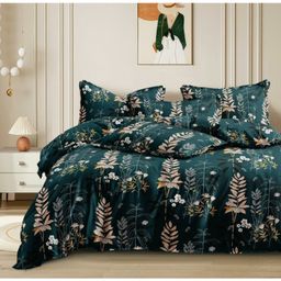 BhaiJi Bedsheets 220 TC Glace Cotton Bed Sheet King Size 108x108 Inch With 2 Pillow covers - Green Botanical-image-40