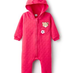 Babyhug Cotton Knit Full Sleeves Front Open Hooded Winter Wear Romper with Hearts Floral & Teddy Detailing - Red-picture-14