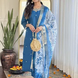 Siya Fashion Women Floral Embroidered Kurta with Trousers & Dupatta-picture-31