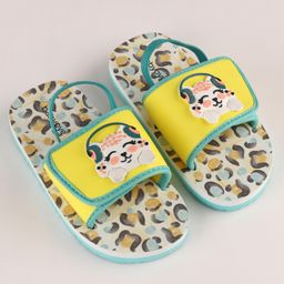 Babyoye Flip Flops With Back Strap Leopard Print & Applique - Yellow image 2