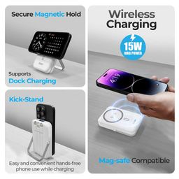 Foxin All-In-One Mag Pro Wireless Power Bank 10000 mAh - MagSafe Powerbank for iPhone with built-in Cables, Adjustable Metallic Stand & Digital LED Display - BIS Certified | 22.5W image 2