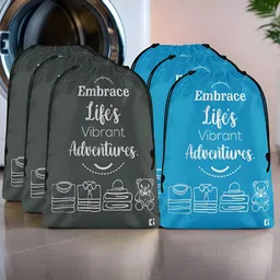 Aura Blue & White 6 Pieces Printed Foldable Laundry Bags-5