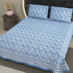 LIVING ROOTS Blue & White Floral Cotton 210 TC King Bedsheet with 2 Pillow Covers-picture-16