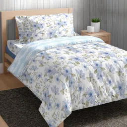 The Happy Pod Blue & White Floral Pure Cotton Flat Single Bedsheet & 1 Pillow Cover-image-46