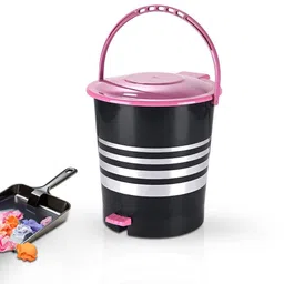 Kuber Industries Black & Pink Striped Kitchen Dustbin With Lid - 10 L-picture-5